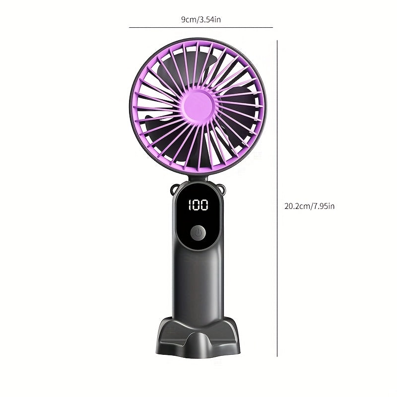 Portable USB Rechargeable Fan with 6 Speeds Digital Display Handheld Neck Desktop for Travel Outdoor