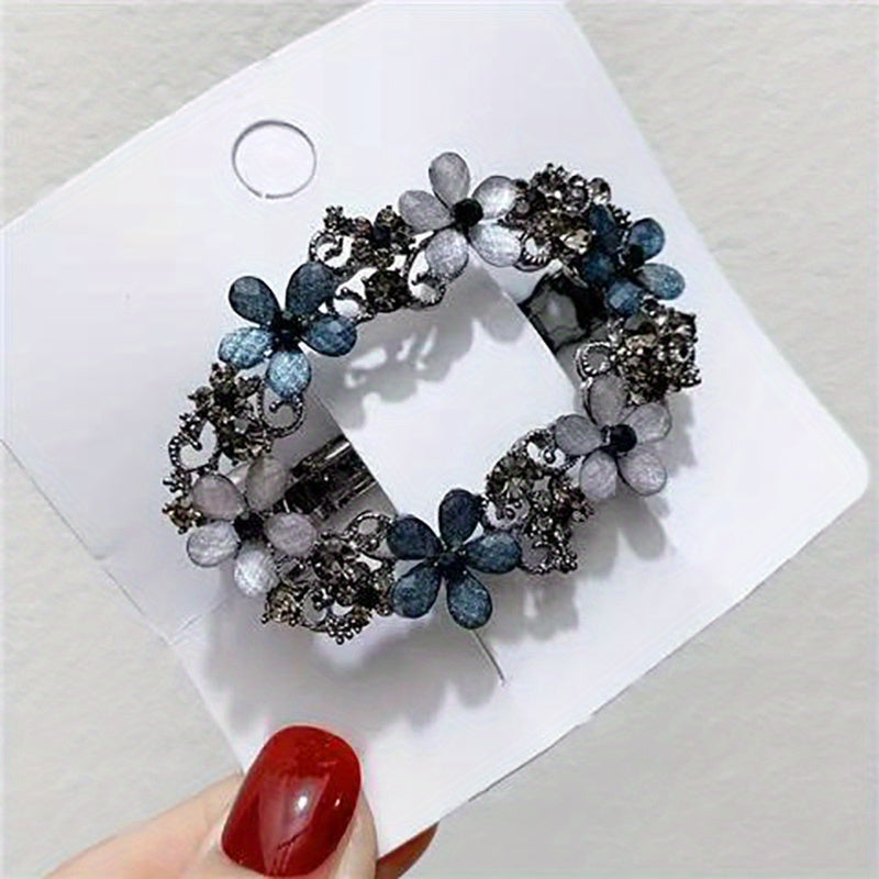 Women's Alloy Flower Hair Clip with Blue and White Gemstones