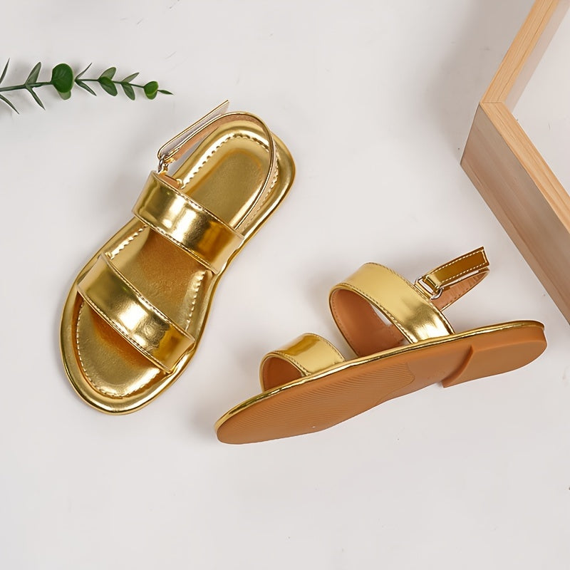 Girls' Gold Sandals Leather Summer Casual Shoes with Rubber Sole