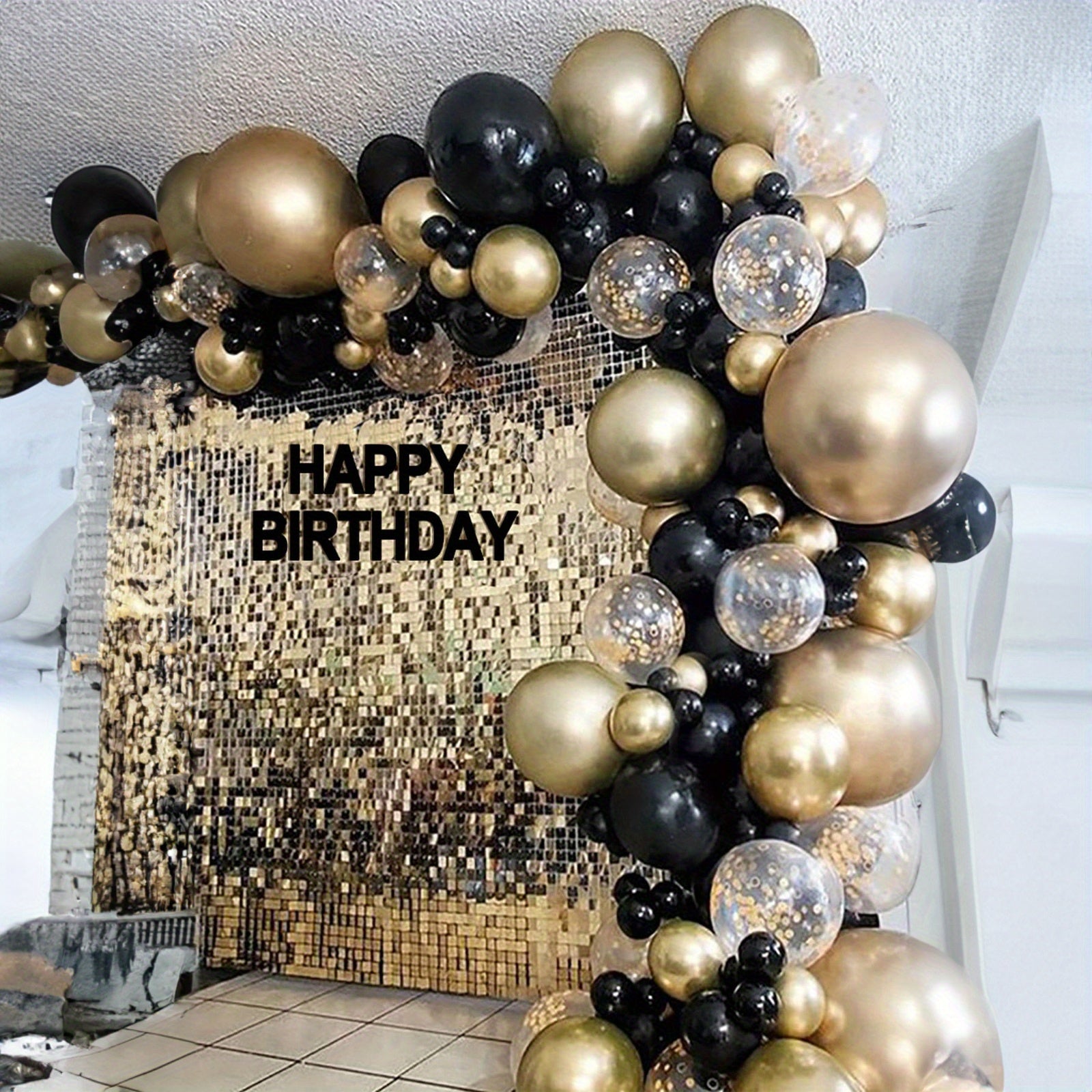 131-Piece Black and Gold Balloon Garland Kit with Metallic Latex Balloons for Parties
