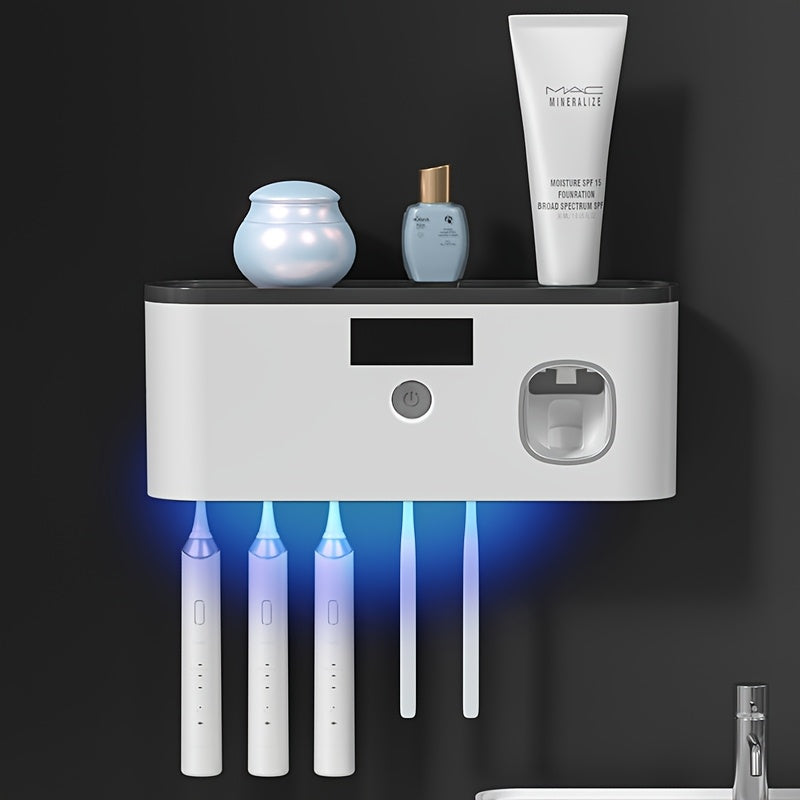 Electric Toothbrush Sanitizer and Dispenser Wall Mount with Storage