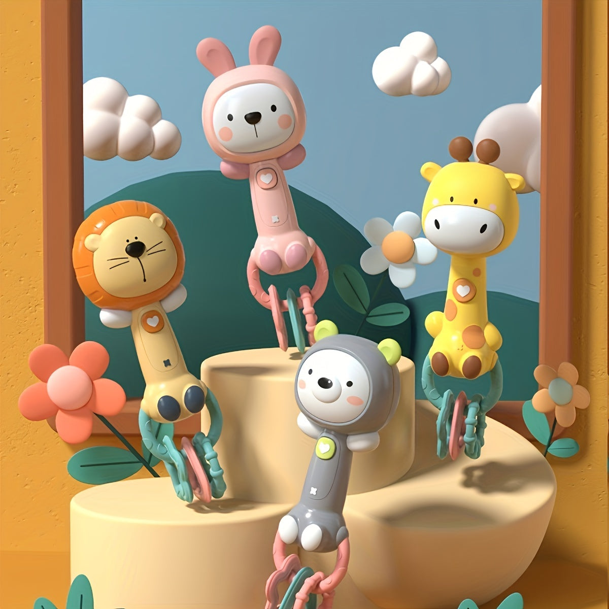 Baby Teething Toy Bundle with Rattles and Plush Rings for Infants