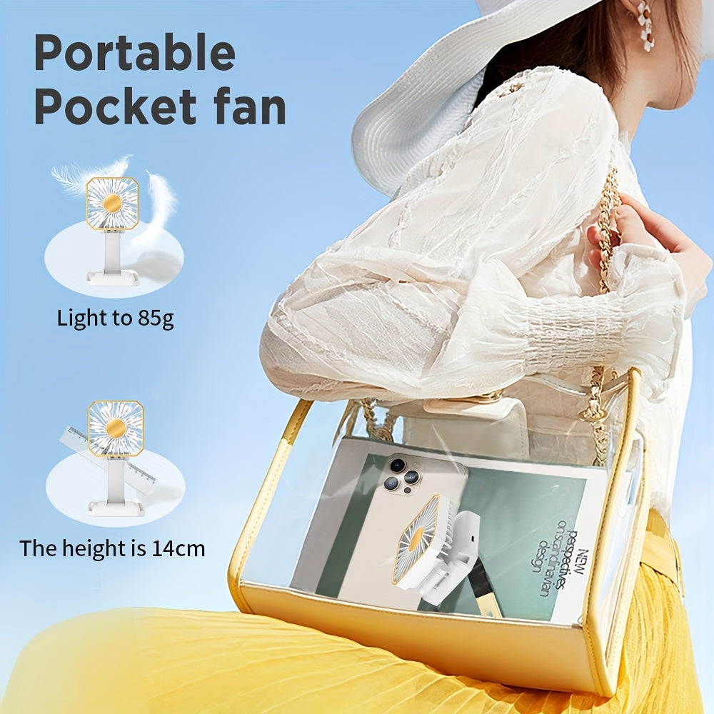 Portable USB Rechargeable Mini Fan Ice Cube Design Foldable Indoor Outdoor Summer Use