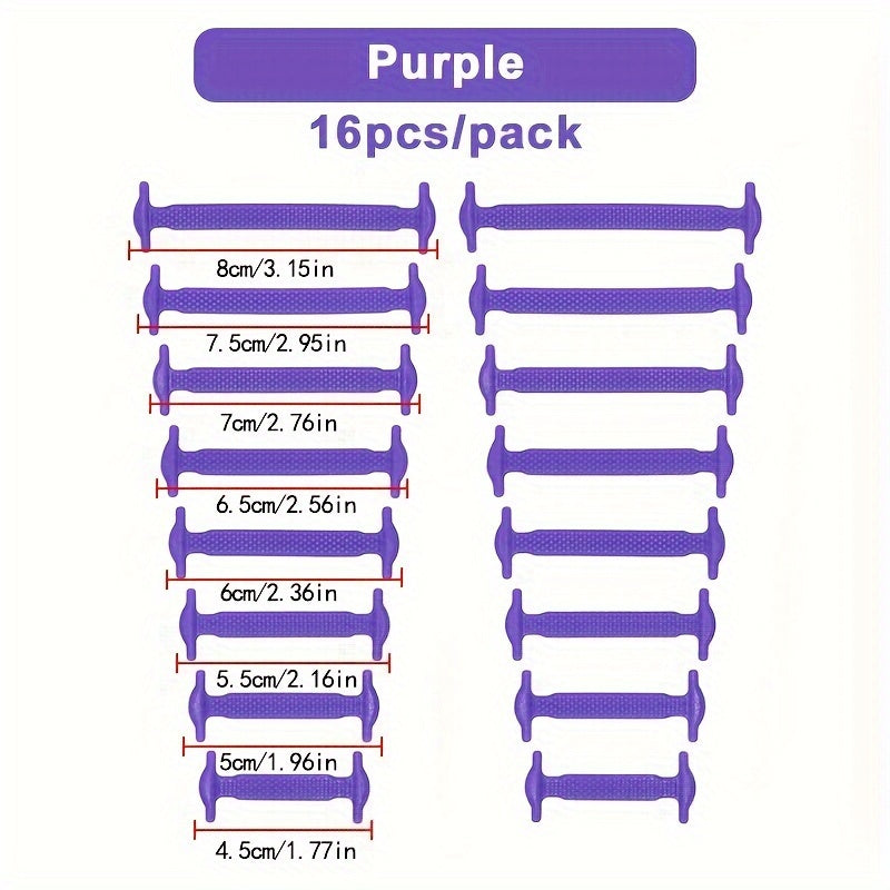 16 Pack Elastic Silicone Shoelaces for Sports and Casual Shoes