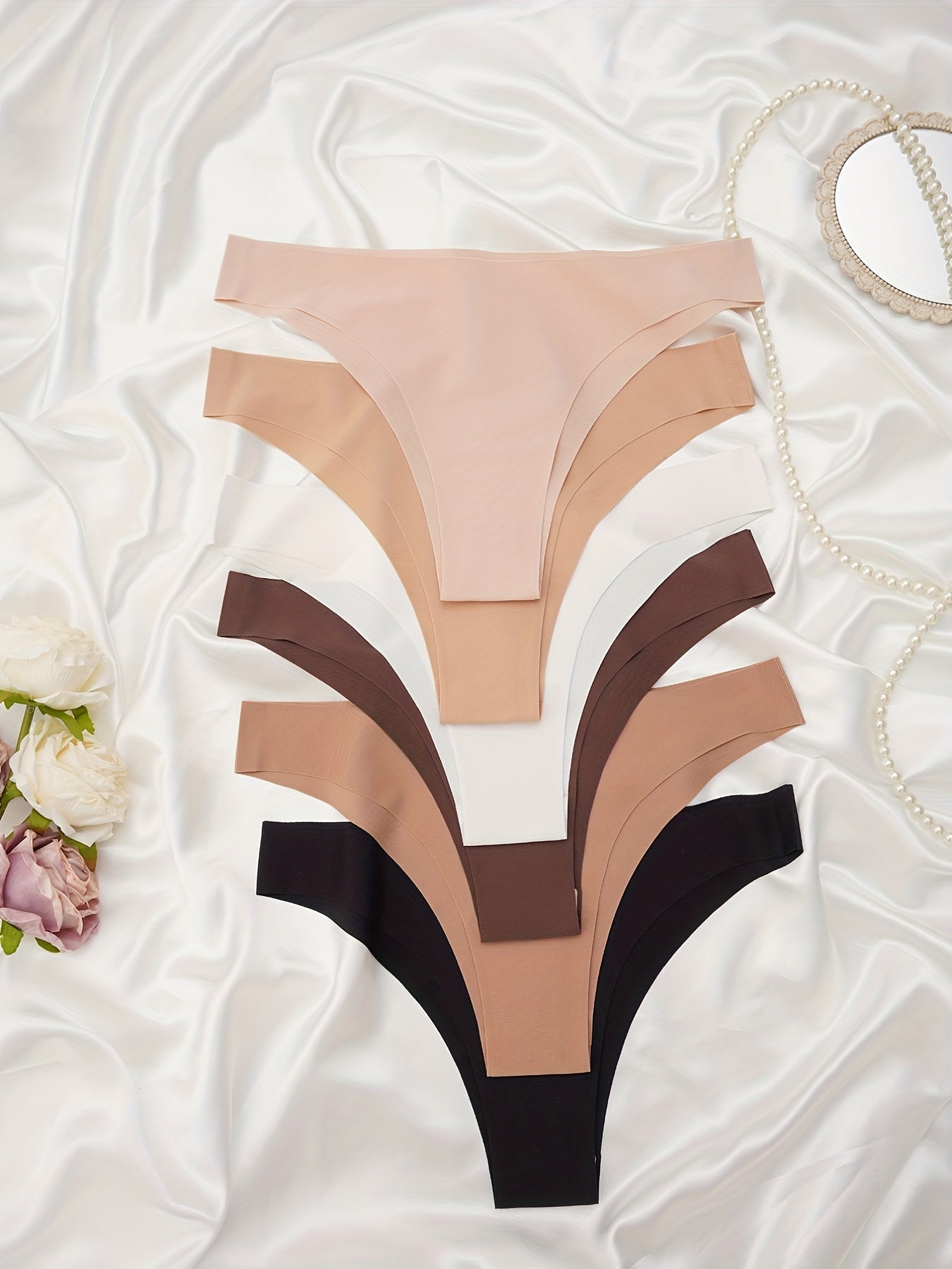 Women’s Seamless Solid Thongs 6 Pack Comfortable Lingerie Underwear