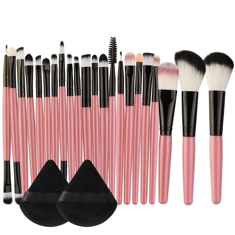 22pcs Makeup Brush Set with 2 Triangle Puffs, Professional Multi-Functional Cosmetic Brushes