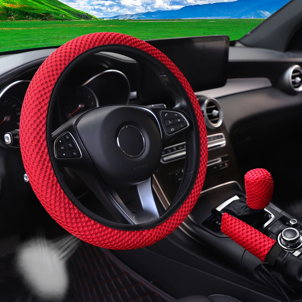 3pcs Breathable Mesh Car Steering Wheel Cover Anti-slip Sweat-absorbing 35-38cm