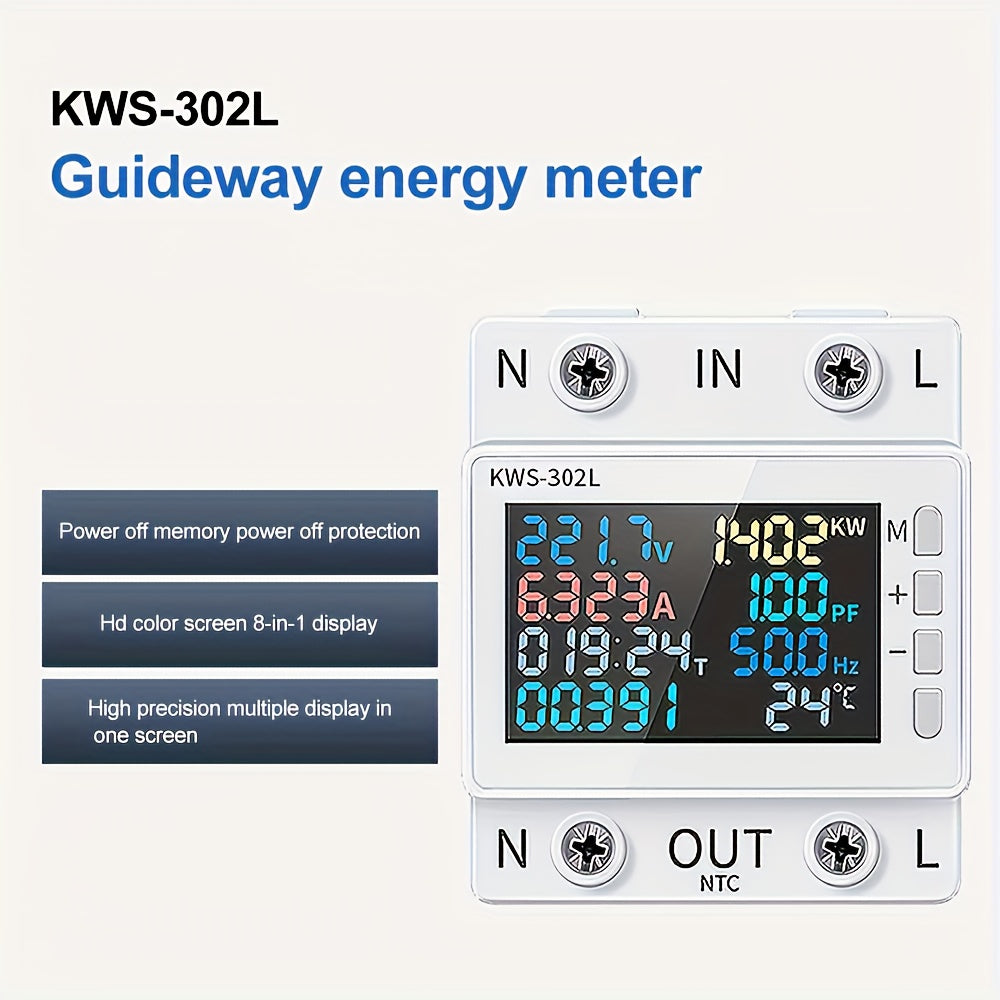 8In1 Din Rail AC Power Meter Voltaj Joriy Kuchlanish Kuchlanish Faktor Faol Kuch 220V 63A