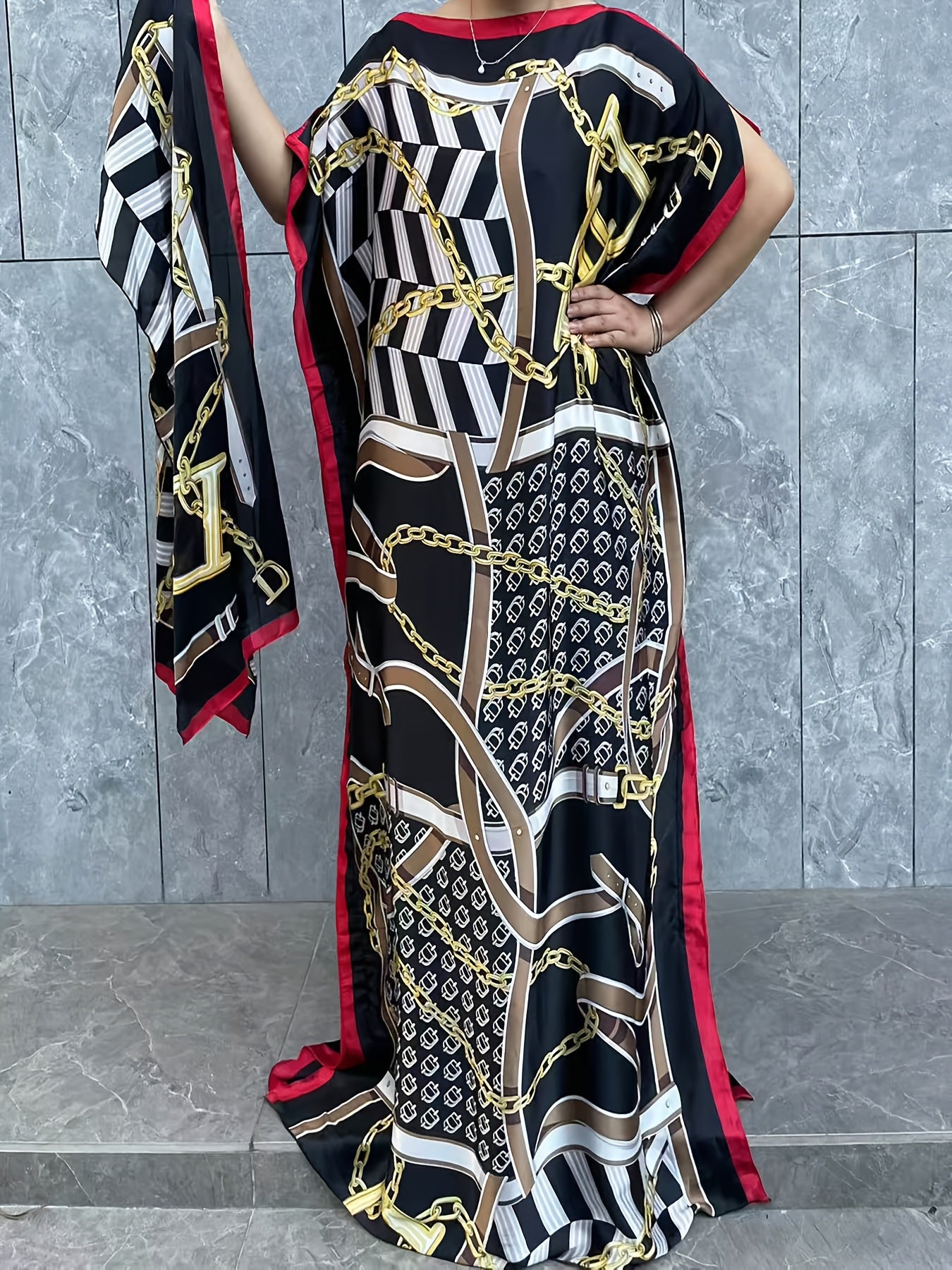 Платье большого размера для женщин с цветочным принтом и длинным кроем с шарфом, черное и белое, летняя вечеринка