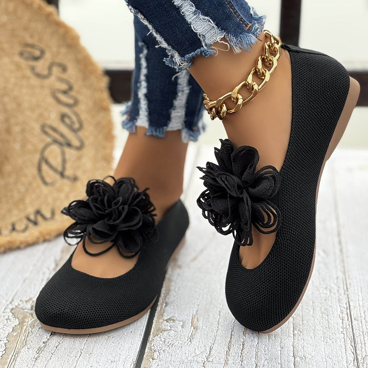 Women's Slip-On Flats Black Cushioned All-Season Dress and Casual Shoes