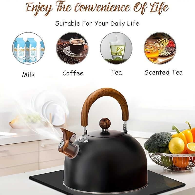 Black Stainless Steel Whistling Tea Kettle Cast Iron Stovetop Indoor Outdoor Camping