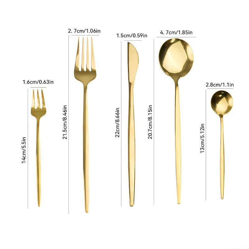 30pc Golden Stainless Steel Flatware Set Rust-Resistant Cutlery for Home Kitchen Restaurant