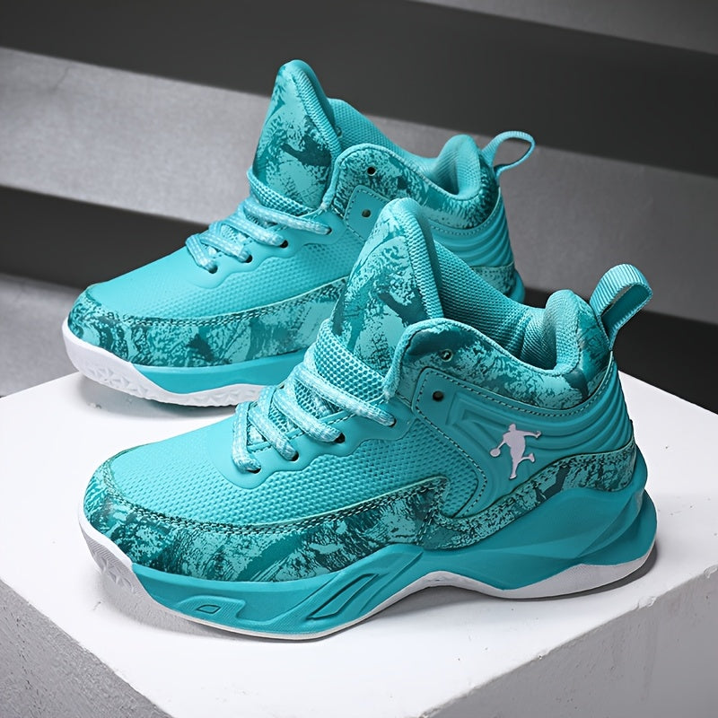 Youth Mid-Top PU Sports Sneakers for Boys and Girls Red Black TPR Sole Outdoor Casual