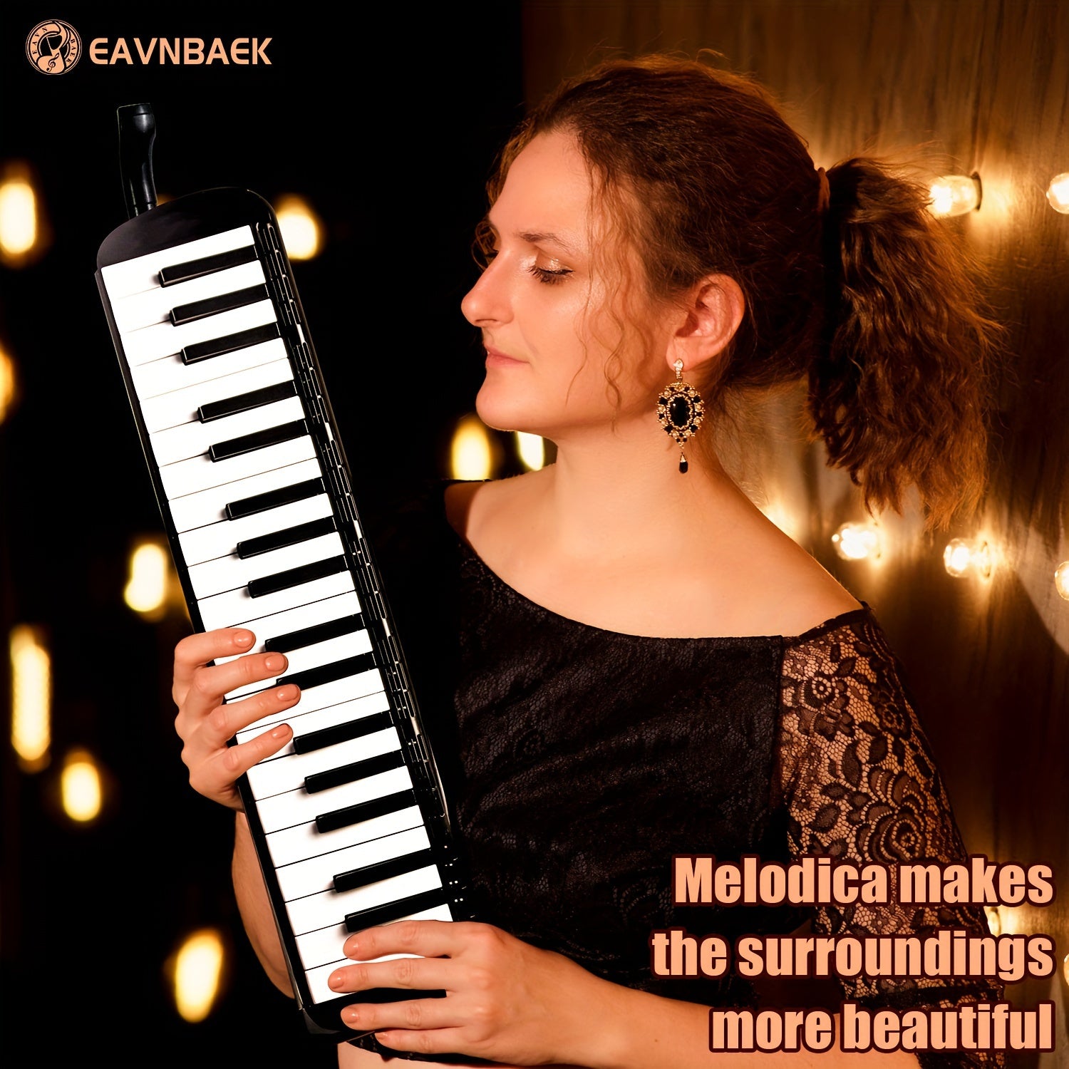 Eavanbaek 37-клавишная сопрано мелодика - портативное воздушное пиано с мягкой длинной трубкой, коротким мундштуком и сумкой для переноски - предлагается в черном/синем/розовом цветах