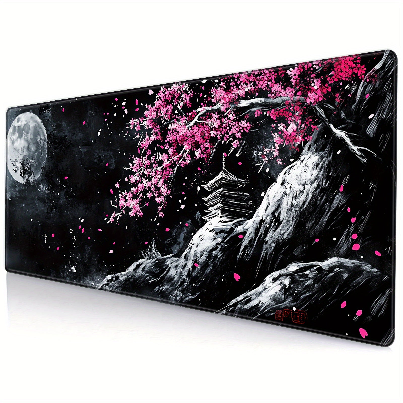 Cherry Blossom Moon Artistik sichqoncha mato, sirpanchiq bo'lmagan rezina, katta o'yin, ofis, o'qish uchun