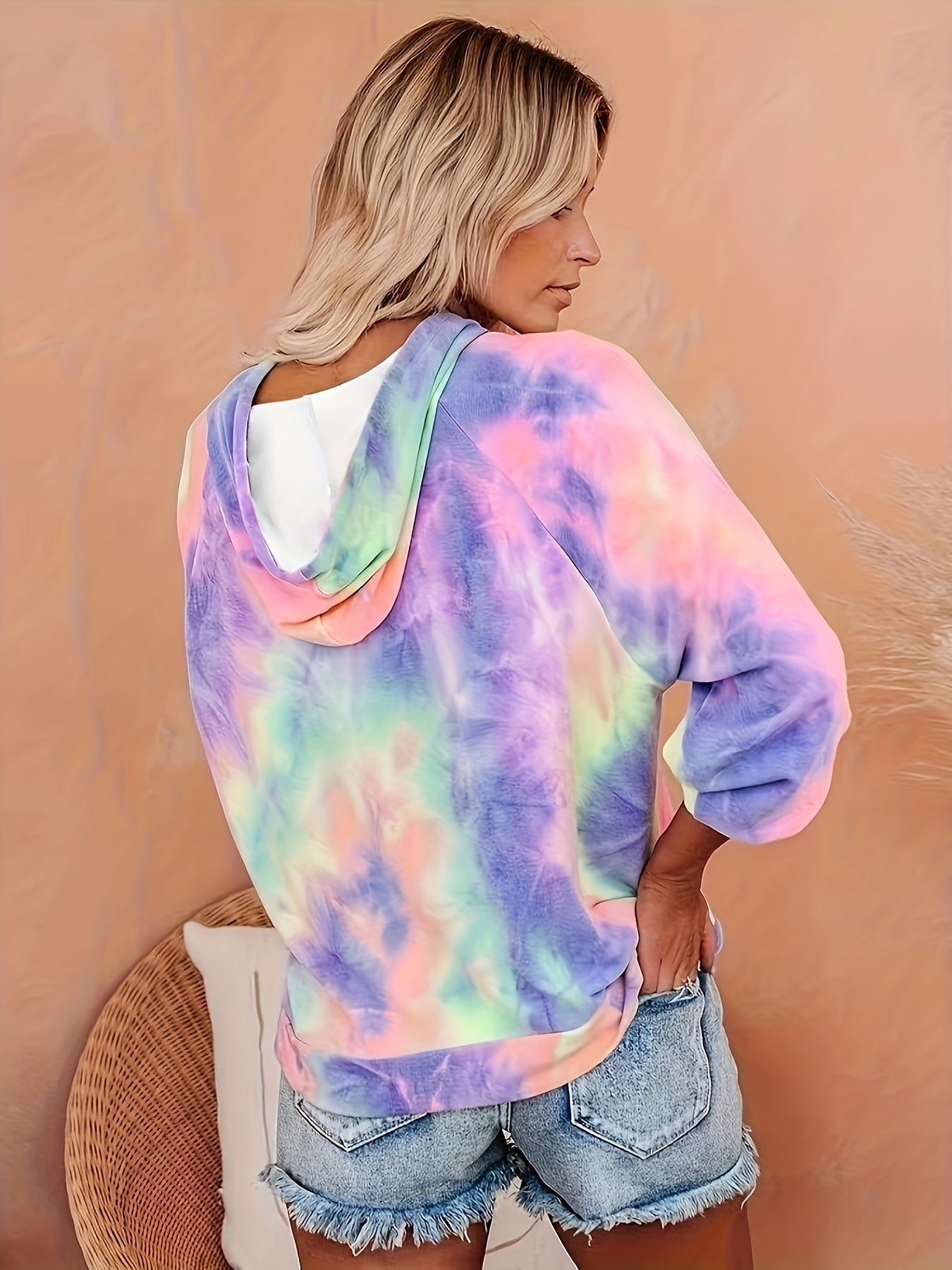 Plus Size Tie Dye Hoodie Women's Casual Long Sleeve Sweatshirt