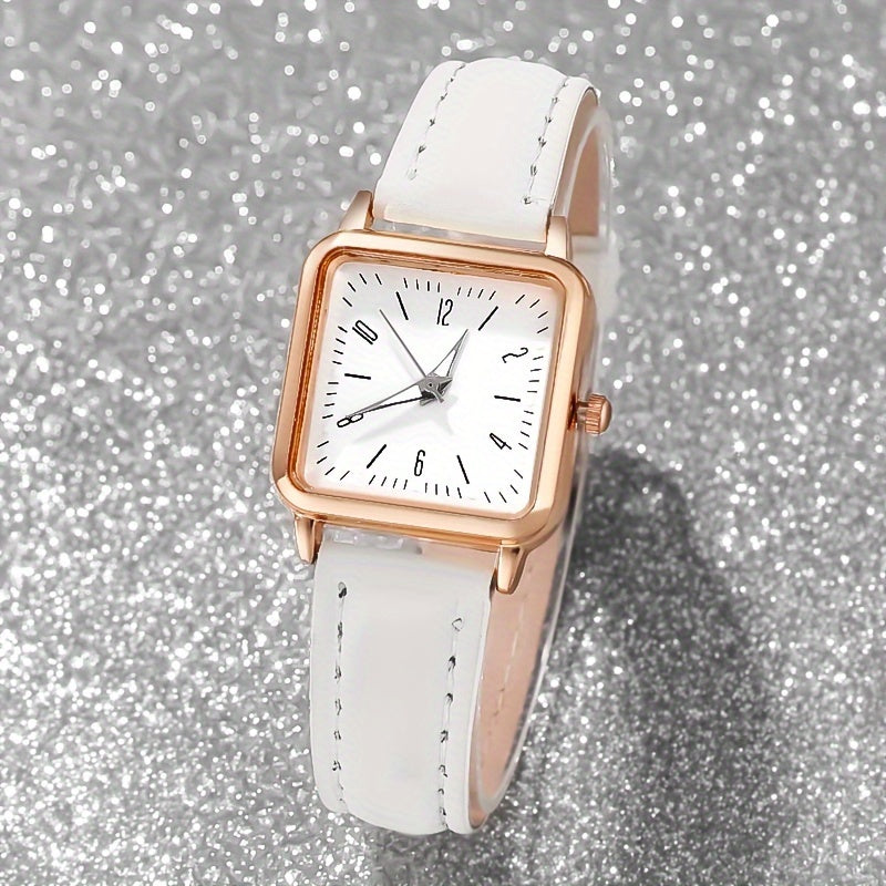 5 ta ayollar uchun kvadrat kvarts soatlari to'plami, sun'iy charm bilan ta'minlangan va elektron mexanizm bilan