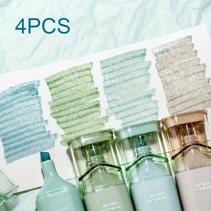 Set of 4 Glitter Highlighters Water-Based Ink Quick-Dry Smudge-Proof for Notes and Journaling