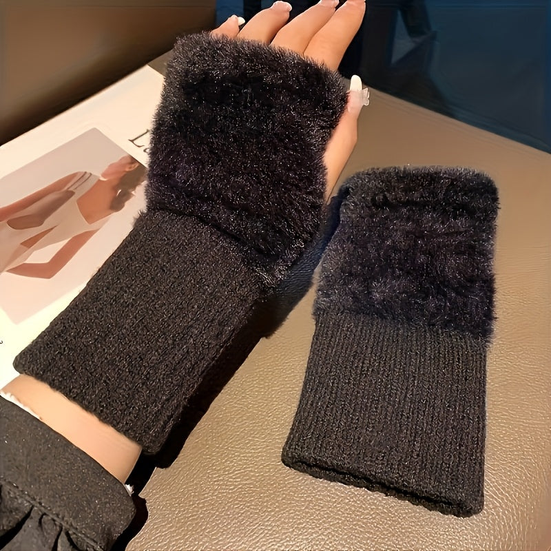 Soft Knit Fingerless Gloves for Women with Elastic Wrist for Cold Weather