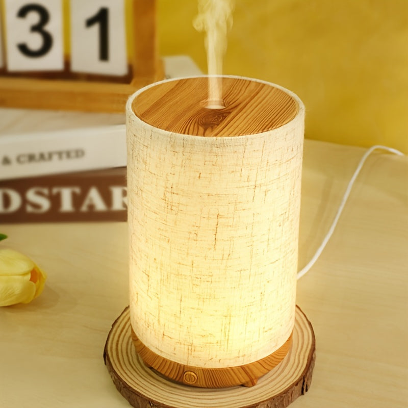 Textured Fabric Wooden Air Humidifier with Aromatherapy Diffuser and Essential Oil Compatibility