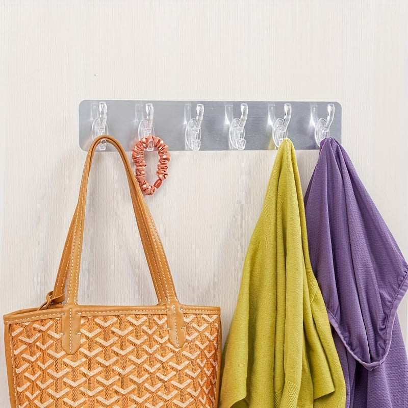 Juego de seis ganchos adhesivos transparentes para baño, impermeables y resistentes, dorados y plateados, soporte de almacenamiento detrás de la puerta