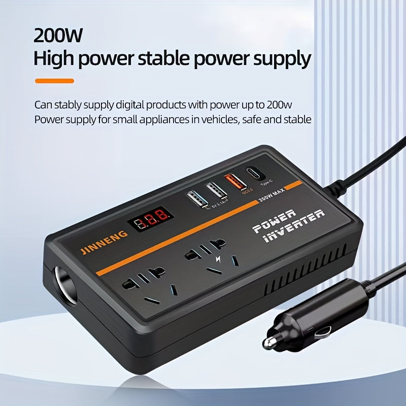 Vehicle Power Converter 12V/24V to 220V with USB Charging Digital Display