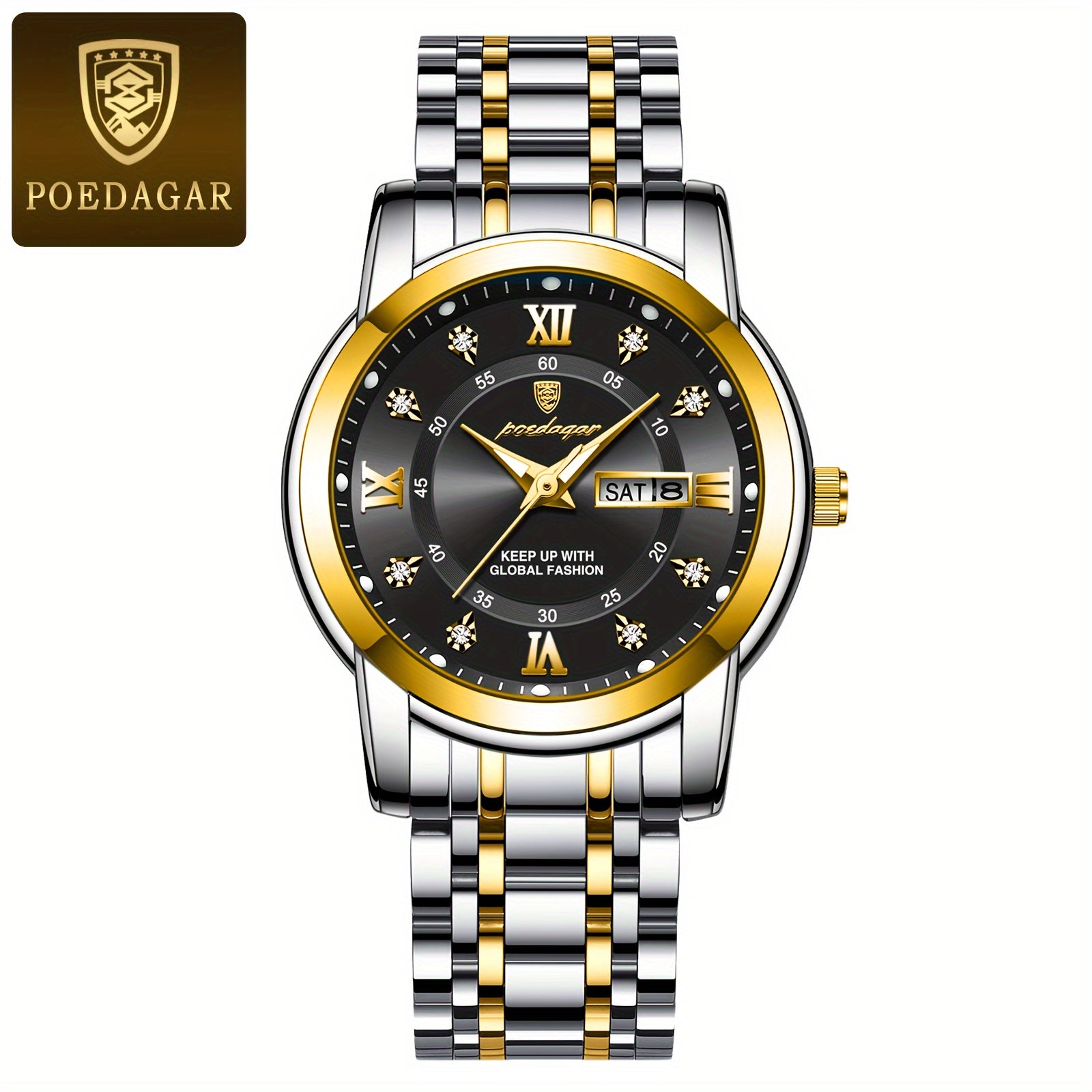 Women's Stainless Steel Quartz Wristwatch with Luminous Hands and Date Display