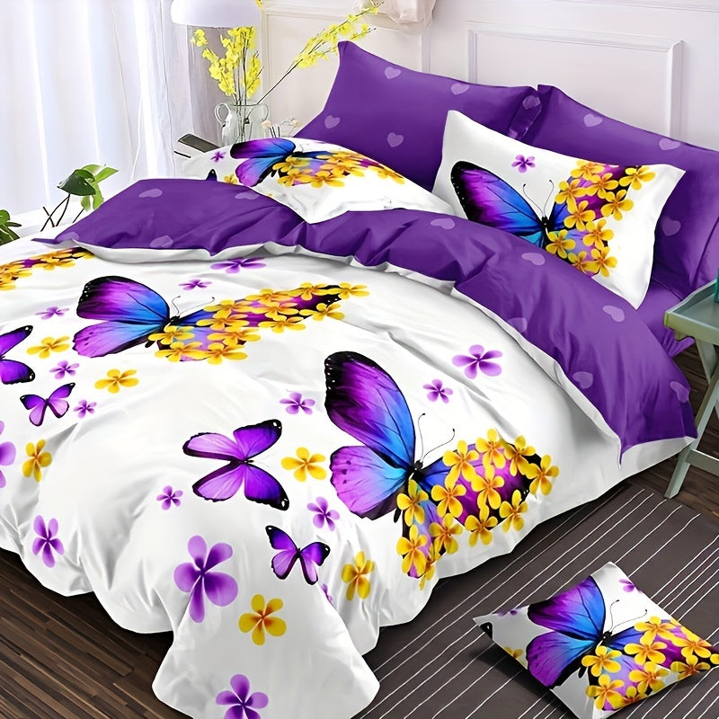 Set of 3 Butterfly Print Duvet Cover Set Bedding Soft Cozy for Bedroom or Guest Room