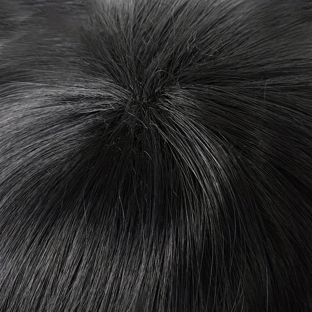 Short Black Synthetic Wig for Cosplay and Daily Wear, Fluffy Natural Look