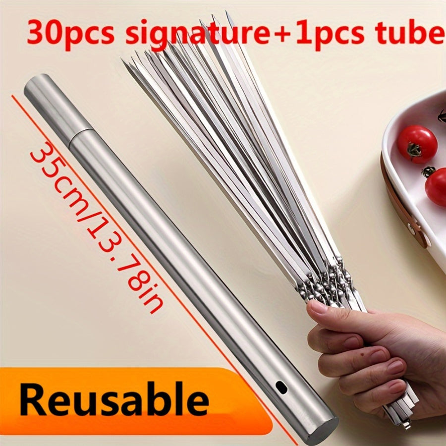 Stainless Steel Kebab Skewers Set of 30 or 50 Reusable Grill Skewers for BBQ Camping