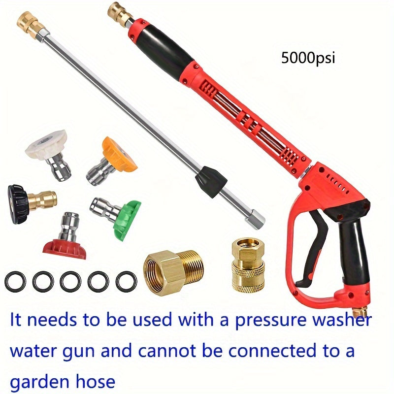 High Pressure Washer Gun with Extension Rod Nozzle Tips 5000 PSI Brass Metal