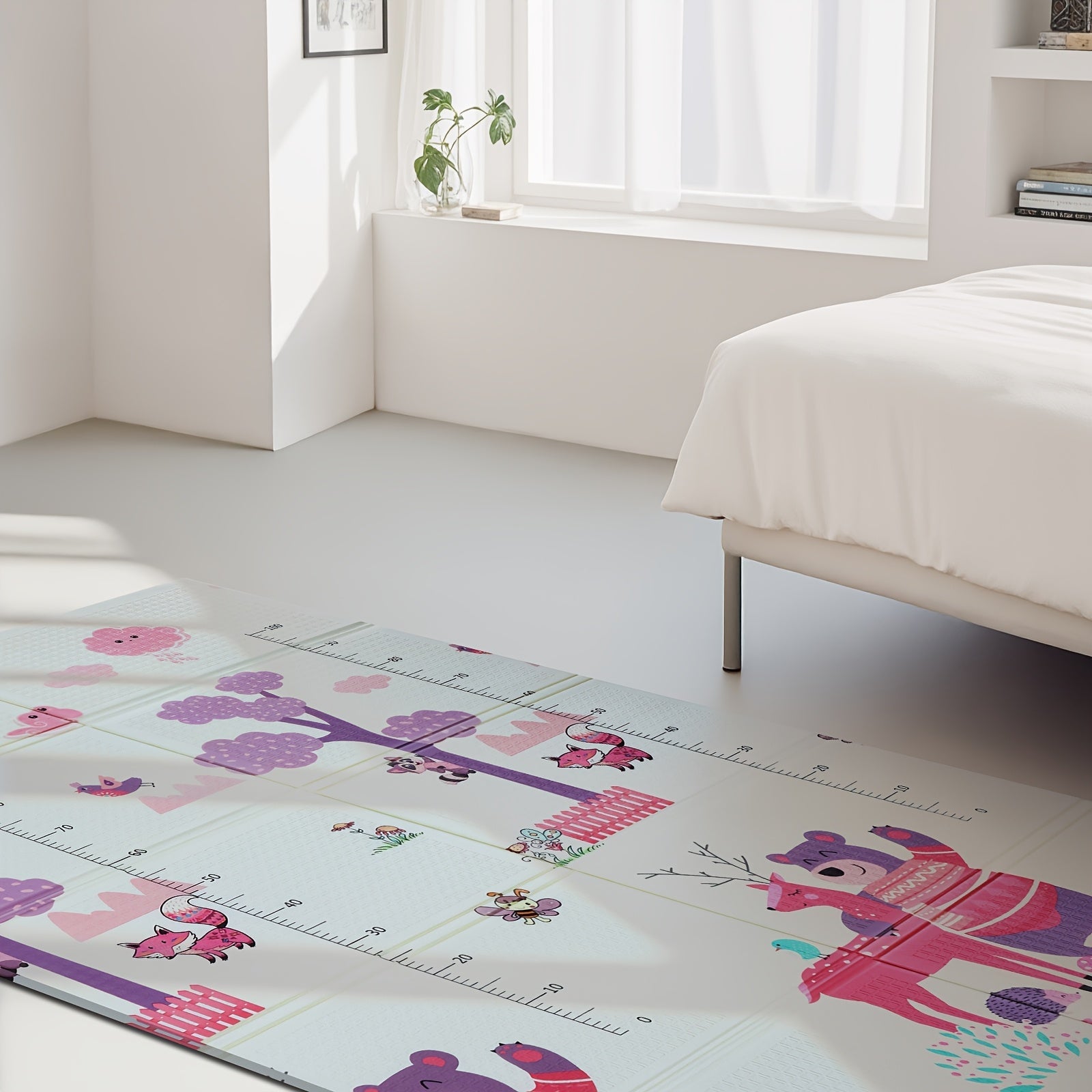 Foldable Reversible Foam Playmat for Kids Light Purple Deep Pink White Blue Nursery Floor Cushion