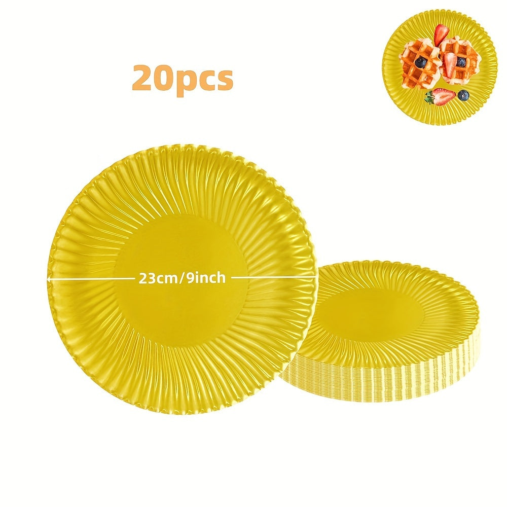 El paquete de suministros para fiestas de oro incluye platos desechables y servilletas para cumpleaños, bodas y feriados