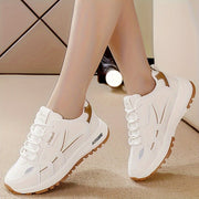 Women's Casual Running Sneakers White Brown Faux Leather Low-Top Lace-Up PU Sole
