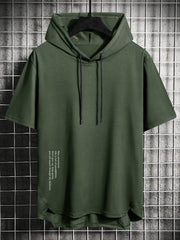 Camiseta con capucha de verano para hombre, transpirable, de punto de poliéster, patrón de letras, corte regular