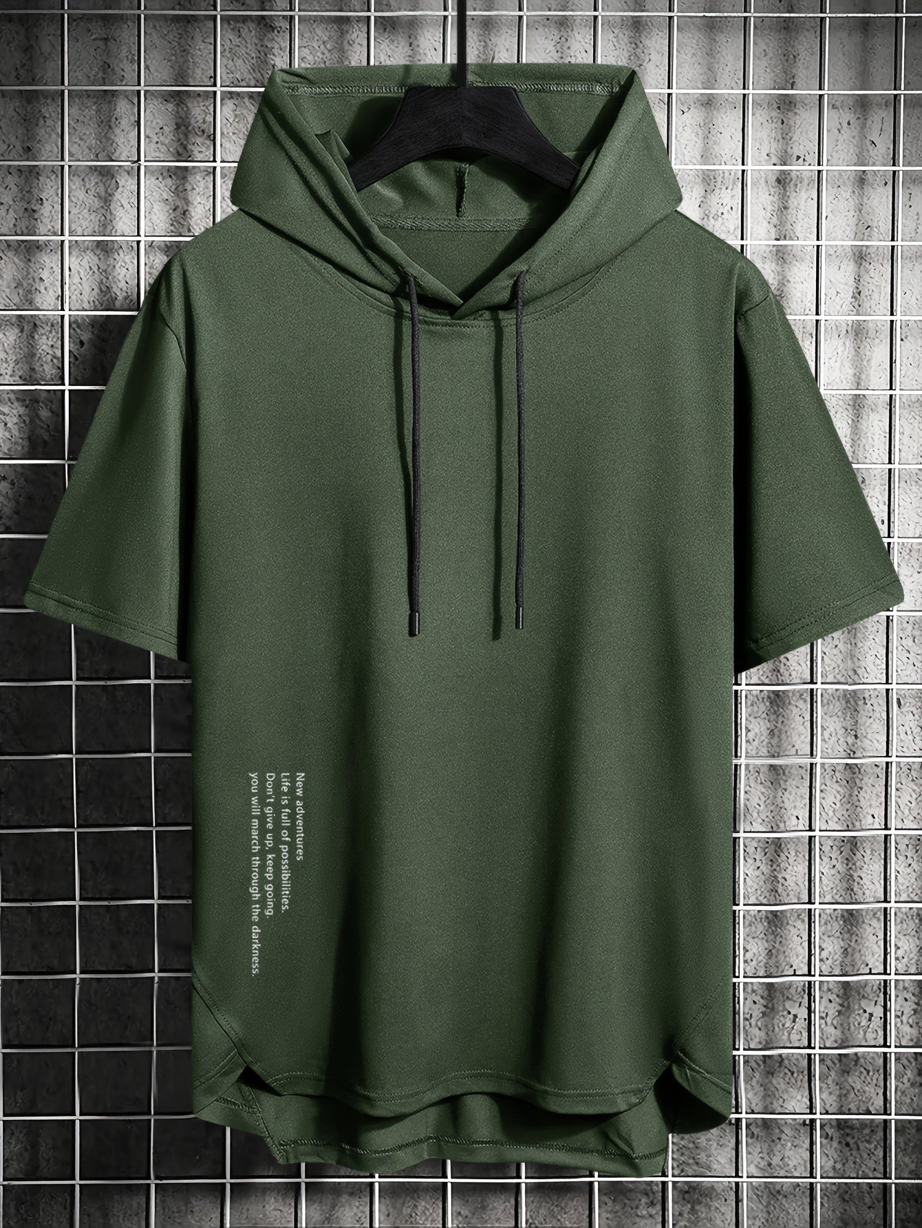 Camiseta con capucha de verano para hombre, transpirable, de punto de poliéster, patrón de letras, corte regular