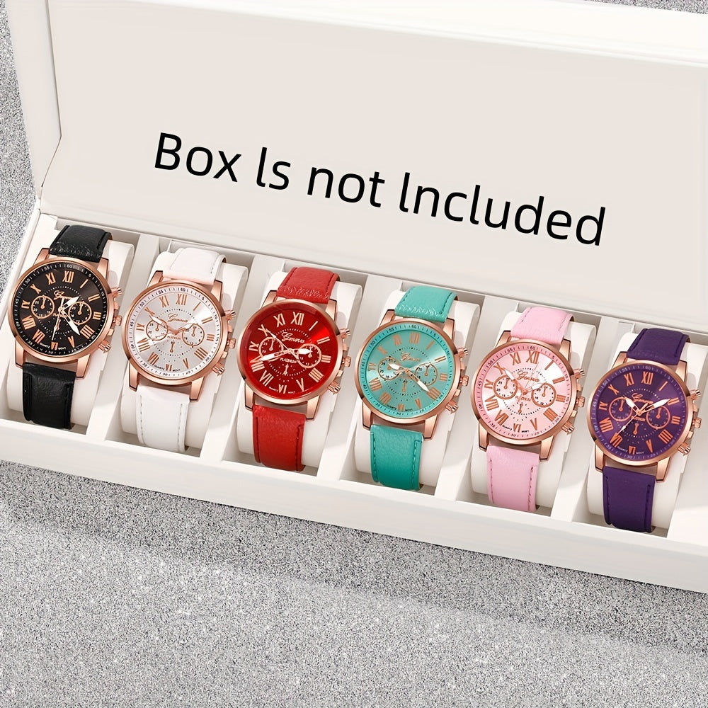 Set de 6 relojes de cuarzo para mujer con correas de cuero y números romanos