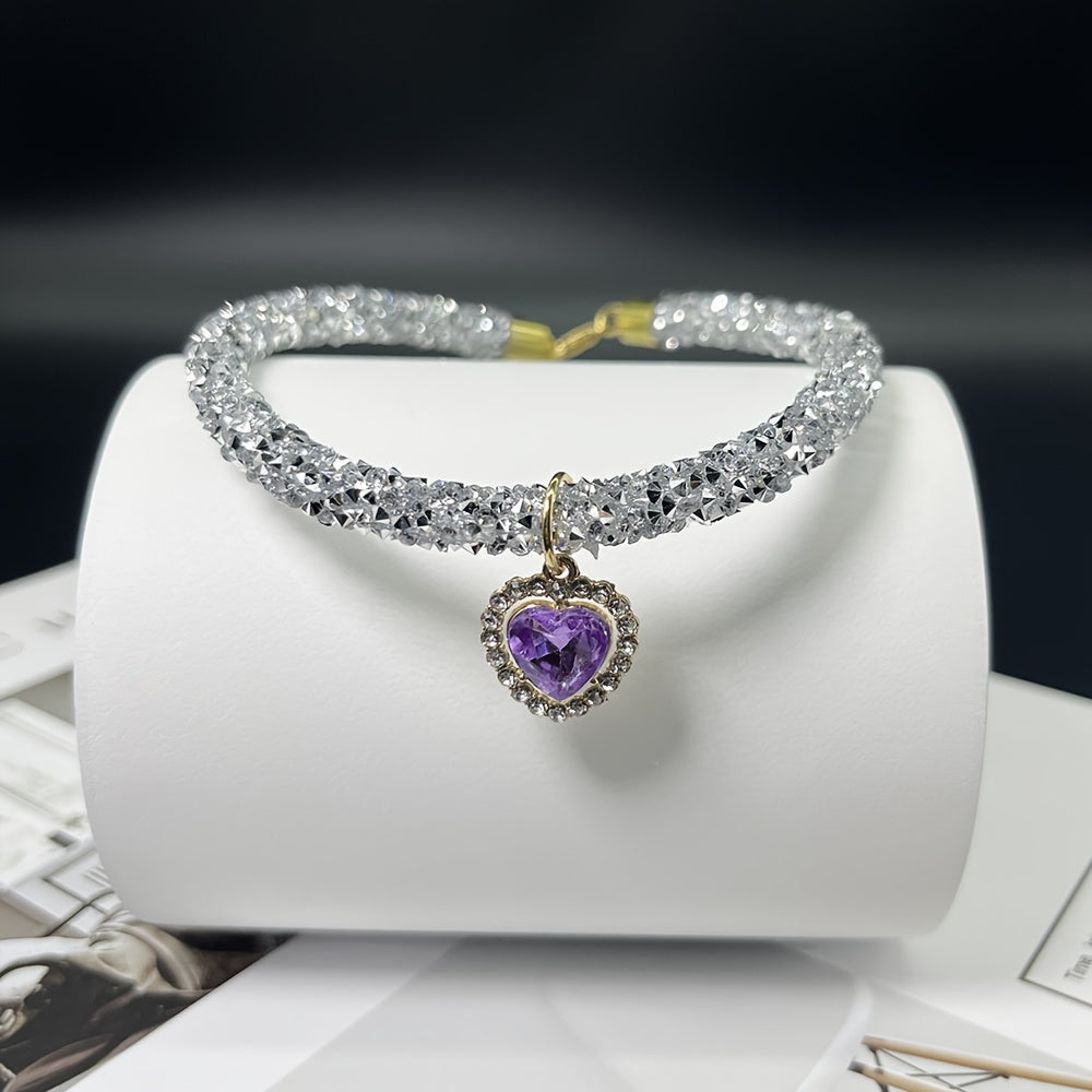 Sparkling Pet Collar with Heart Pendant for Small Dogs and Cats