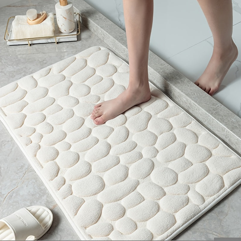 Alfombra de baño de espuma viscoelástica con relieve de adoquines, felpa de coral, antideslizante, tapete de baño