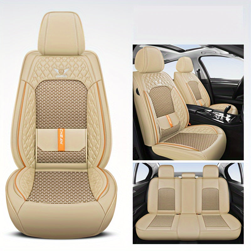 2-Pack Car Seat Cushion Set Full Coverage Icy Silk Napa Leather Breathable
