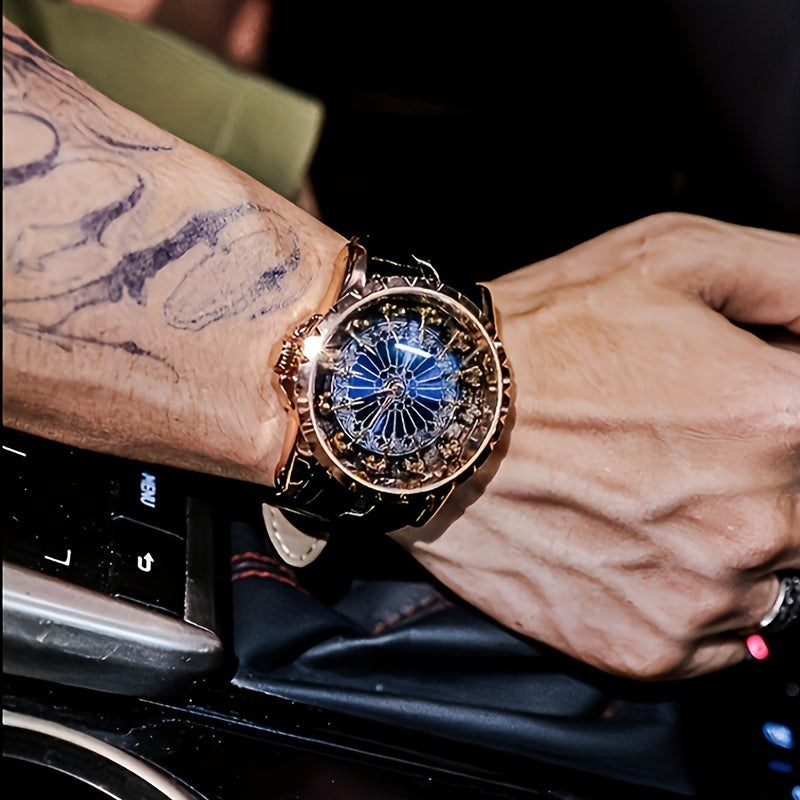 Erkaklar uchun zamonaviy vintage qora sun'iy charm belbog'i, kvarts soat bilan, tasodifiy talabalar uchun ideal.