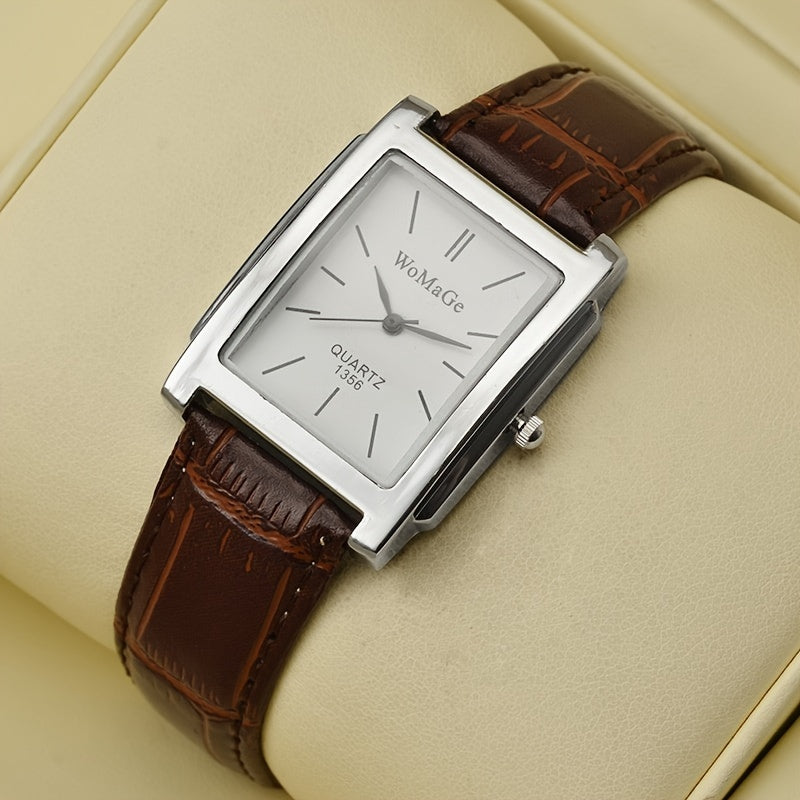Men's Square Strap Watch Fashion Leather Casual Wristwatch