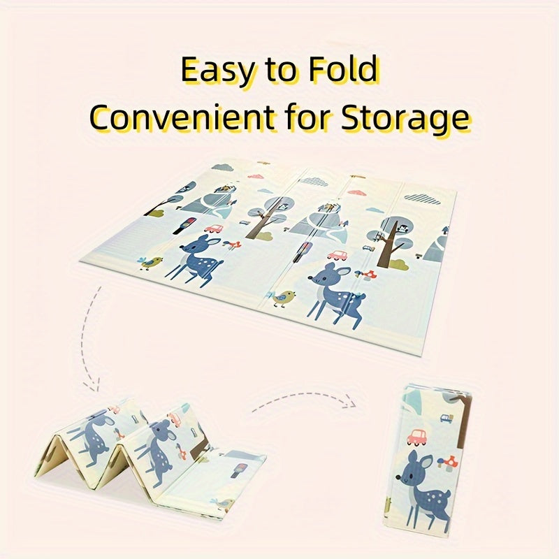 Foldable Waterproof Double-Sided Play Mat with Cartoon Design and Carrying Bag