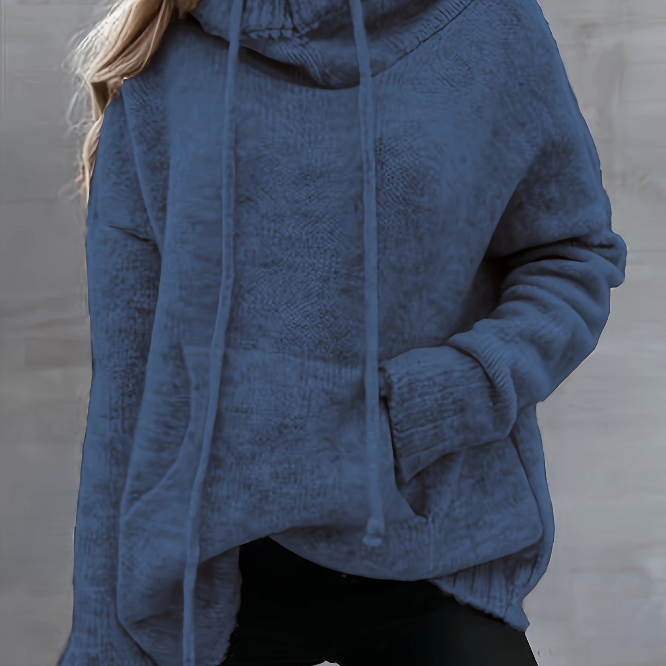 Women's Casual Irregular Collar Sweater With Drawstring Pockets