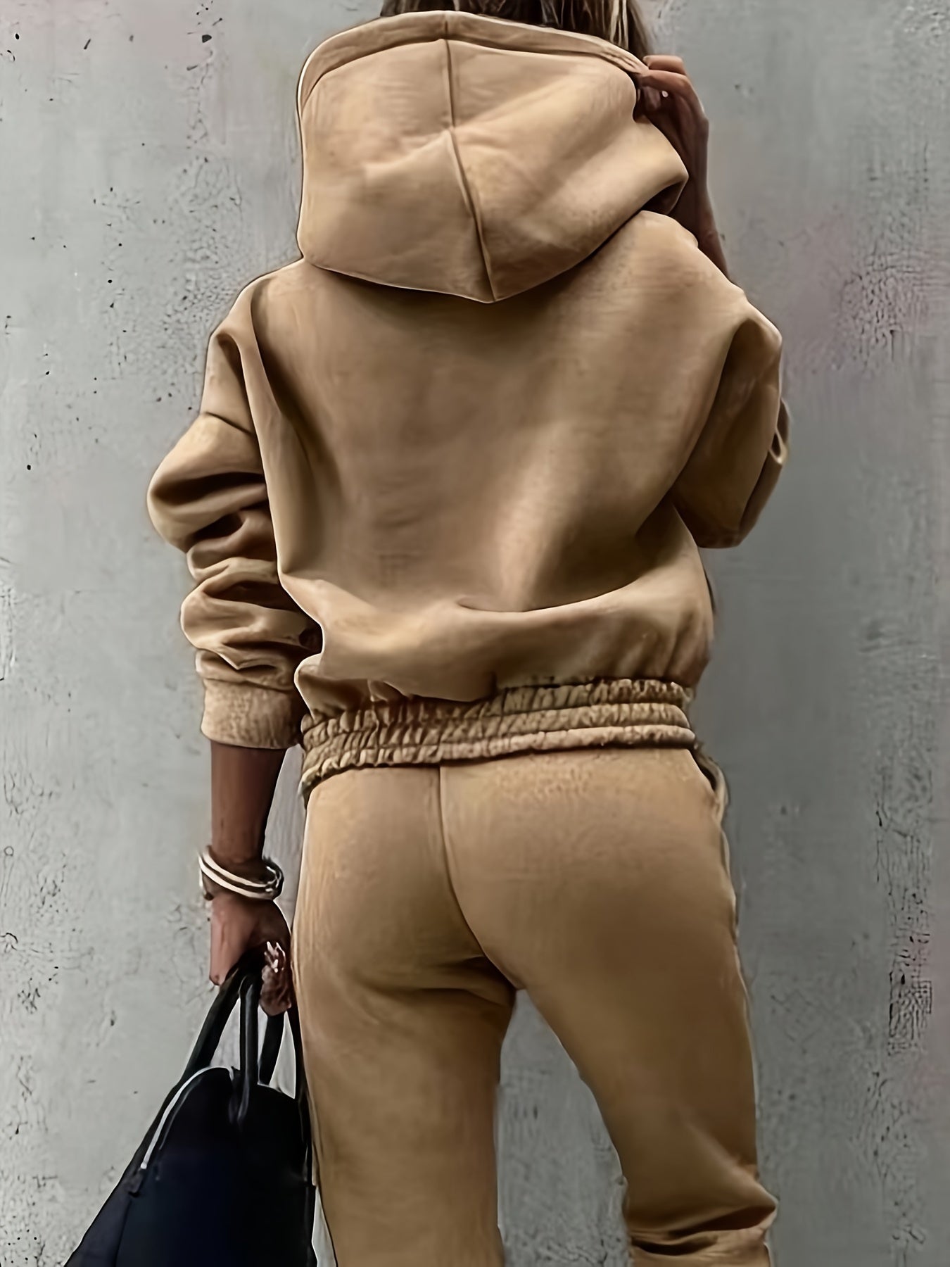 Women's Solid Color Polyester Loungewear Set with Hoodie and Jogger Pants