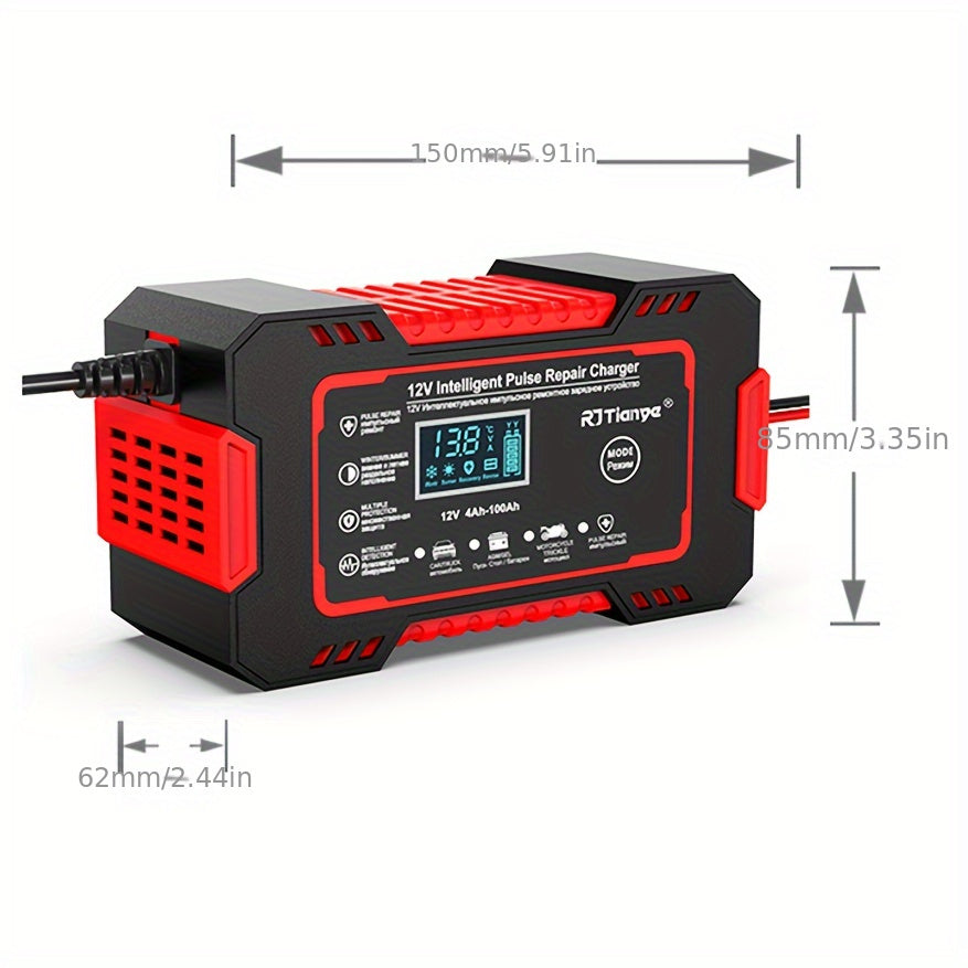 RJTIANYE 12V 6A Умный импульсный зарядное устройство для ремонта: ЖК-дисплей, поддерживающее зарядное устройство для автомобилей, грузовиков, мотоциклов, газонокосилок, морского оборудования | Температурная компенсация, Защита от перезарядки, Подходит