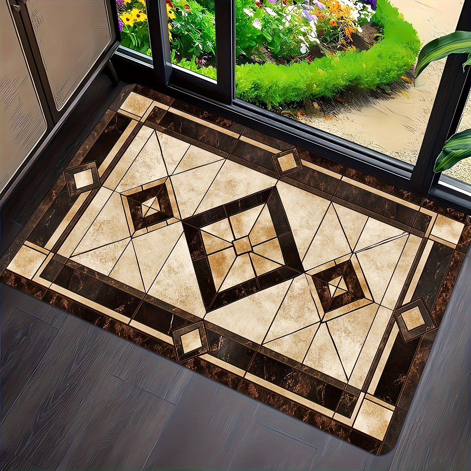 Geometric Pattern Entrance Door Mat Non-Slip Water-Absorbent Dust-Proof