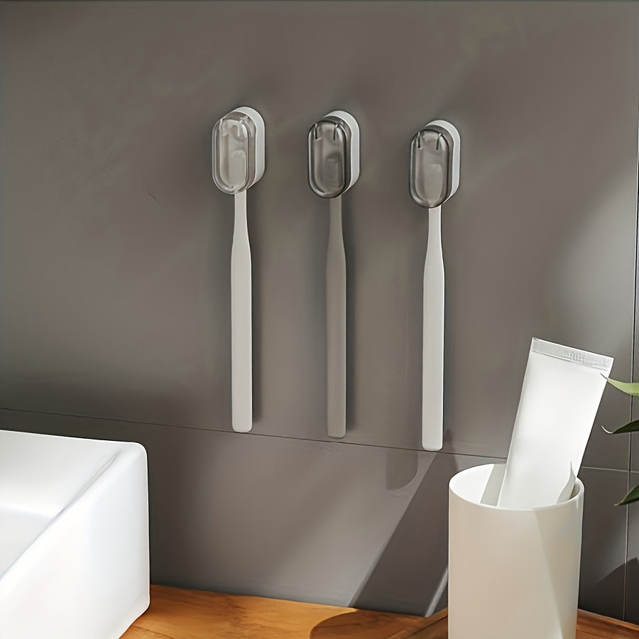 Wall-Mounted Toothbrush Holder with Cover for Bathroom Storage and Decoration