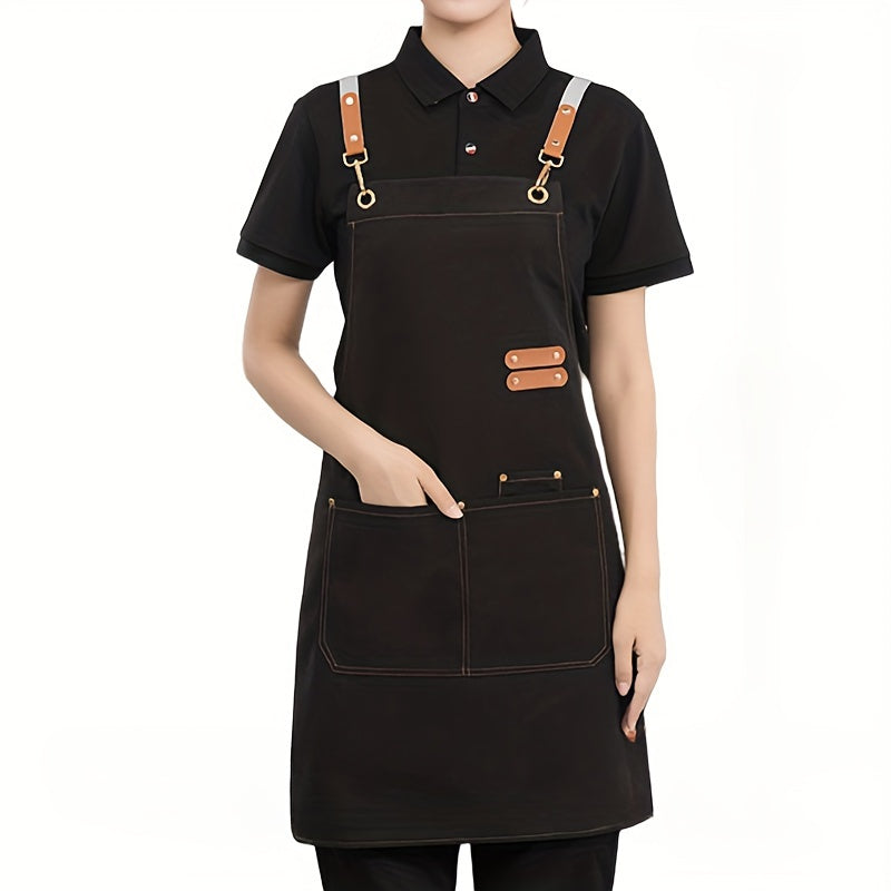 Unisex Polyester Bib Apron with Pockets for Restaurants and Cafes