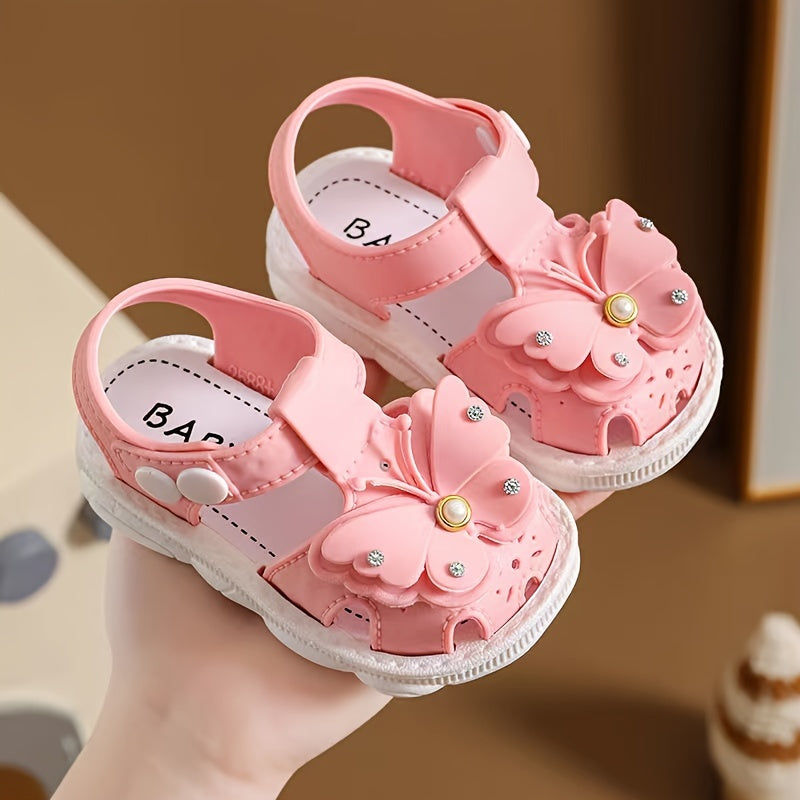 Girls' Breathable Sandals with Butterfly and Pearl Decorations for Spring Summer